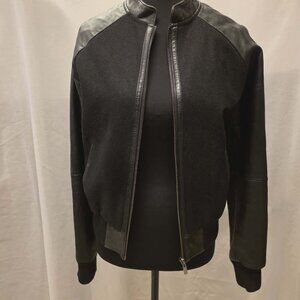 VICTORIA'S SECRET FAUX LEATHER WOOL JACKET BLACK. APPROXIMATE SIZE SMALL